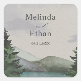 Adesivo Quadrado Casamento Rustic Mountain & Lake Evergreen