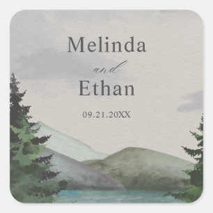 Adesivo Quadrado Casamento Rustic Mountain & Lake Evergreen