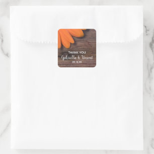 Adesivo Quadrado Casamento Rustic Orange Daisy Obrigado Marca Favor