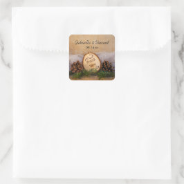 Adesivo Quadrado Casamento Rustic Pines Woodland Obrigado Por Etiqu