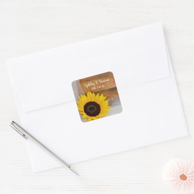 Adesivo Quadrado Casamento Rustic Sunflower and Bridal Country (Envelope)