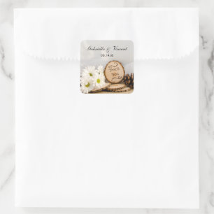 Adesivo Quadrado Casamento Rustic Woodland Obrigado A Palavras Favo