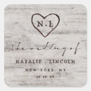 Adesivo Quadrado Casamento rústico cinzelado do monograma do