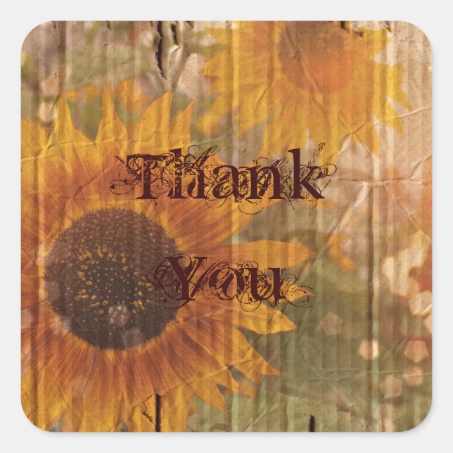 Adesivo Quadrado casamento rústico de girassol no país do papelão (Frente)