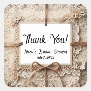 Adesivo Quadrado Casamento Rústico Floral de Renda Vintage Romântic