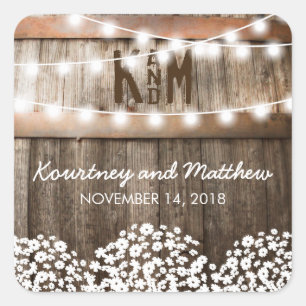 Adesivo Quadrado Casamento Rústico no Campo   Fio de Luzes