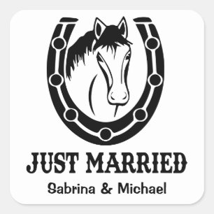 Adesivo Quadrado Casamento Rústico País Ocidental Cavalo Recém-Casa