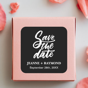 Adesivo Quadrado Casamento Save the Date com Letra de Pincel Preto
