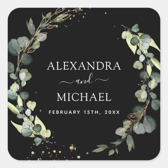 Adesivo Quadrado Casamento Selo Eucalyptus Greenerent (Frente)