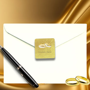 Adesivo Quadrado Casamento Simples dos Anéis Elegantes