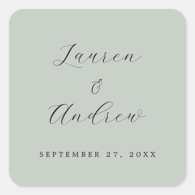 Adesivo Quadrado Casamento Simples Moderno Elegante Verde de Vidro  (Frente)