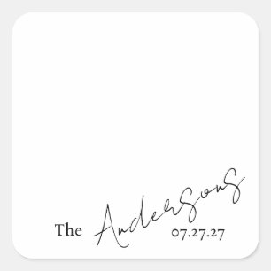 Adesivo Quadrado Casamento Simples Texto Personalizado Cursivo Eleg