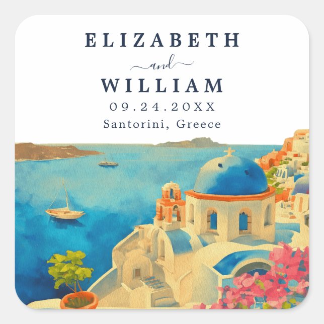 Adesivo Quadrado Casamento Skyline da Grécia Santorini (Frente)