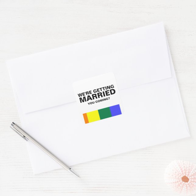 Adesivo Quadrado Casamento Soa Gay Divertido Orgulho Arco-Íris (Envelope)