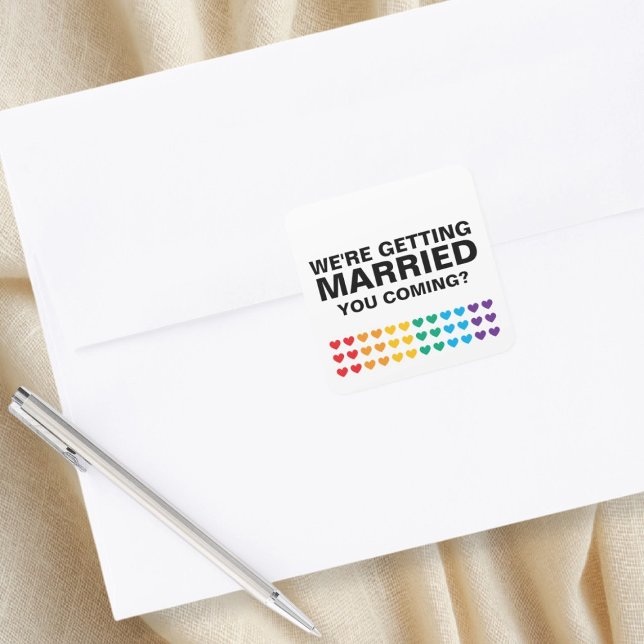 Adesivo Quadrado Casamento Soa Gay Rainbow Hearde (Wedding Sounds Gay Rainbow Heart Pride Square Stickers by Ricaso. Great envelope seals for wedding)