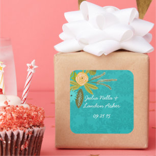 Adesivo Quadrado Casamento tema damasco de Chartreuse Turquoise Mod