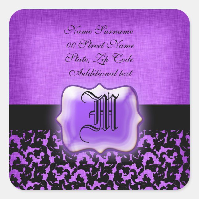 Adesivo Quadrado Casamento tema damasco floral preto roxo (Frente)