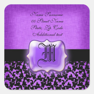 Adesivo Quadrado Casamento tema damasco floral preto roxo