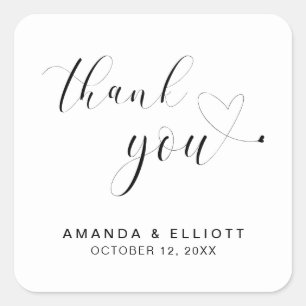 Adesivo Quadrado Casamento Tipografia Preto e Branco Agradecimento