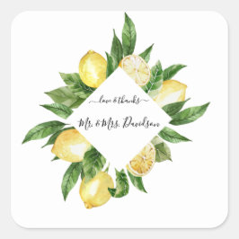 Adesivo Quadrado Casamento Tropical de Lemon com Aquarela Mediterrâ