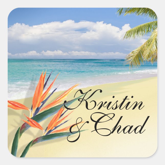 Adesivo Quadrado Casamento Tropical de Praia EMERALD WATERS (Frente)