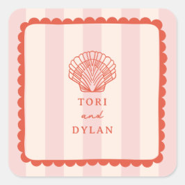 Adesivo Quadrado Casamento Tropical de Praia Tropical de Seashell R
