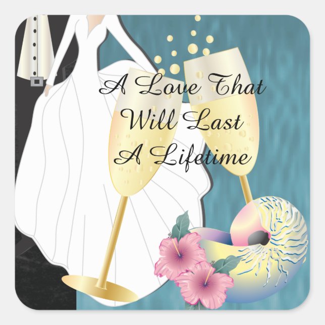 Adesivo Quadrado Casamento tropical elegante (Frente)