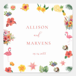Adesivo Quadrado Casamento Tropical Flamingle De Brincadeira Colori