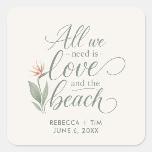 Adesivo Quadrado Casamento Tropical na Praia com Ave do Paraíso
