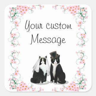 Adesivo Quadrado Casamento Tuxedo Cat Personalizável
