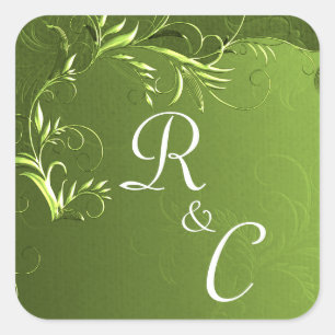 Adesivo Quadrado Casamento verde Chartreuse elegante Monogrammed