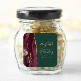 Adesivo Quadrado Casamento Verde Dourado com Burgundy do Script Geo