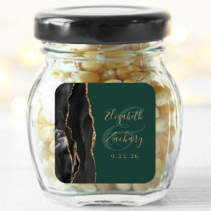 Adesivo Quadrado Casamento Verde Dourado de Esmeralda Preta com Aga