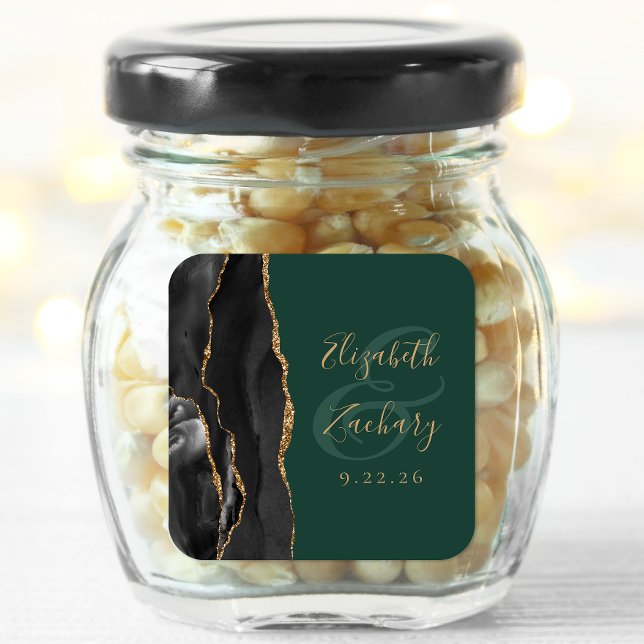 Adesivo Quadrado Casamento Verde Dourado de Esmeralda Preta com Aga (Criador carregado)