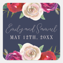 Adesivo Quadrado Casamento Vermelho Brilhante Azul Marinho Floral R