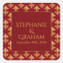 Adesivo Quadrado Casamento Vermelho Dourado Damask