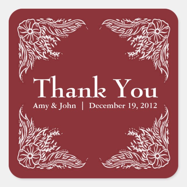 Adesivo Quadrado Casamento Vermelho e Branco da Apple Obrigado Stic (Frente)