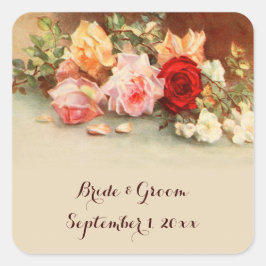 Adesivo Quadrado Casamento vintage, Antigos Rosas Flores De Vida Co