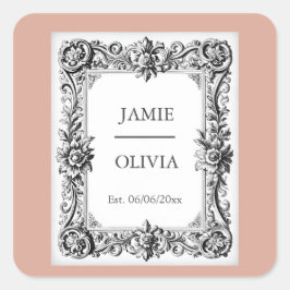 Adesivo Quadrado Casamento vintage Barroco Rosa Dusty - Texto Perso