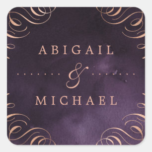 Adesivo Quadrado Casamento vintage de caligrafia rosa ouro roxo e m