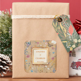 Adesivo Quadrado Casamento vintage de Jardim de Borboleta