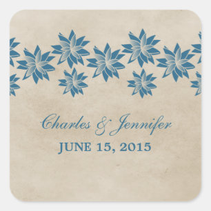 Adesivo Quadrado Casamento vintage Floral Azul