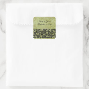 Adesivo Quadrado Casamento Vintage, Folhas de Videira Vitorianas