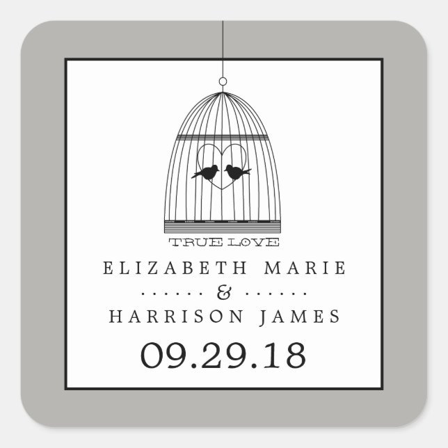 Adesivo Quadrado Casamento Vintage Heart Birdcage True Love (Frente)