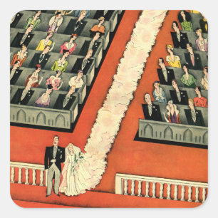 Adesivo Quadrado Casamento Vintage, Noiva e Noivo Art Déco Recém-Ca