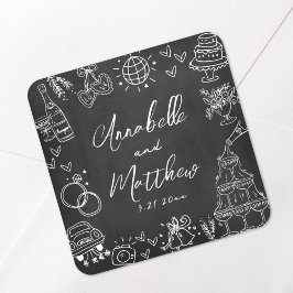 Adesivo Quadrado Casamento Whimsical Chalkboard Desenhado Mão
