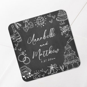 Adesivo Quadrado Casamento Whimsical Chalkboard Desenhado Mão