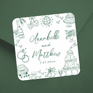 Adesivo Quadrado Casamento Whimsical De Emerald Green Desenhado Pel