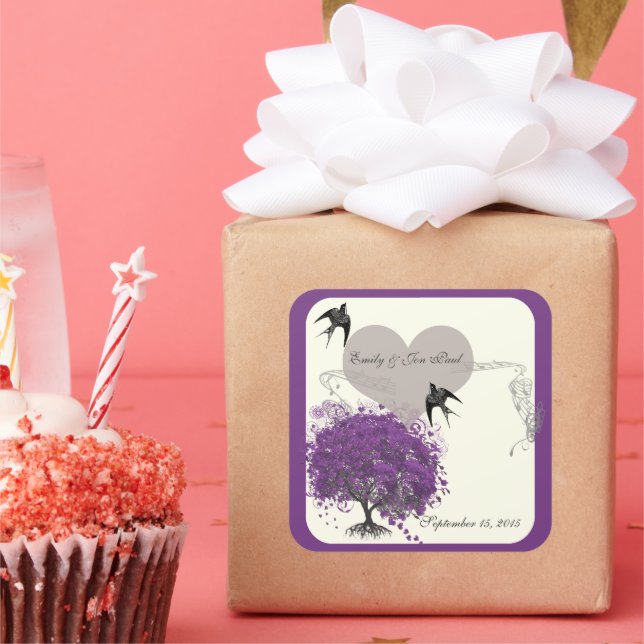 Adesivo Quadrado Casamentos com folhas de folhas de folhas de folha (Festa)