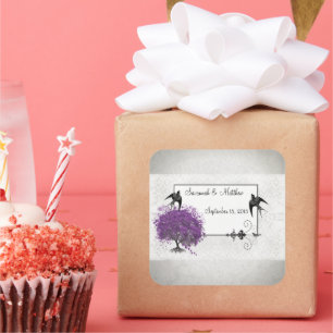 Adesivo Quadrado Casamentos da árvore da folha de Purple Heart